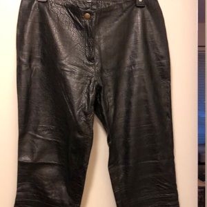 Black leather croc designed embossed pants